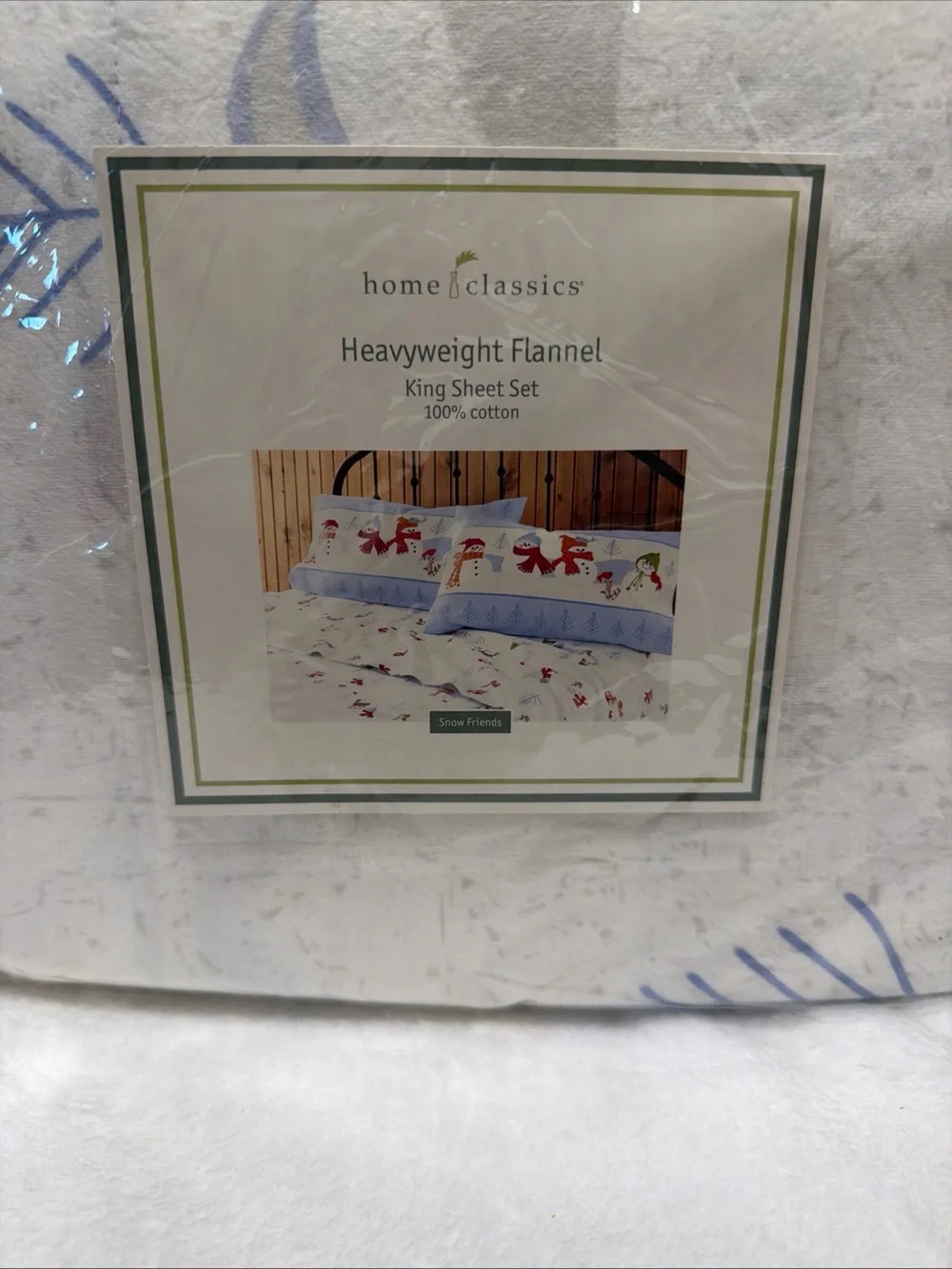 home classics Heavyweight Flannel King Sheet Set - White with Blue Accents